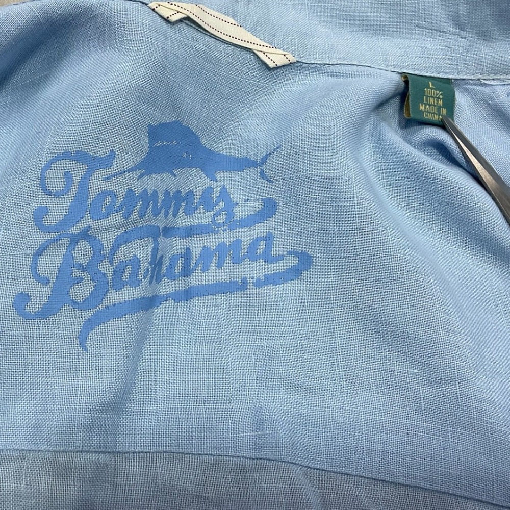 Tommy Bahama Mens Light Blue 100% Linen Guayabera S/S Button Up Shirt Size Large - Picture 10 of 13